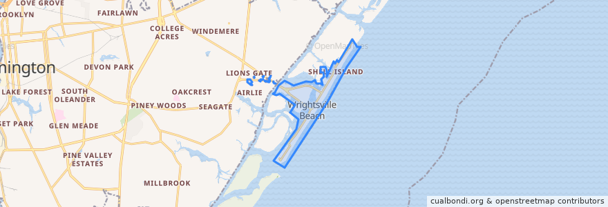 Mapa de ubicacion de Wrightsville Beach.
