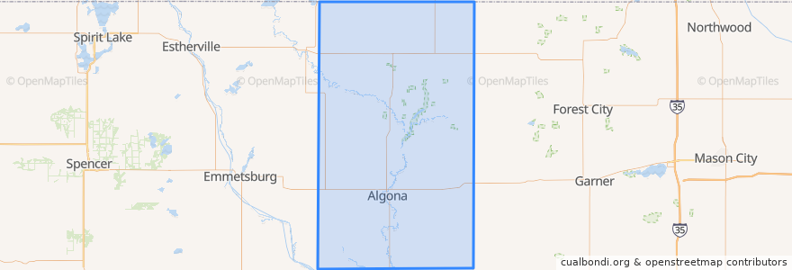 Mapa de ubicacion de Kossuth County.