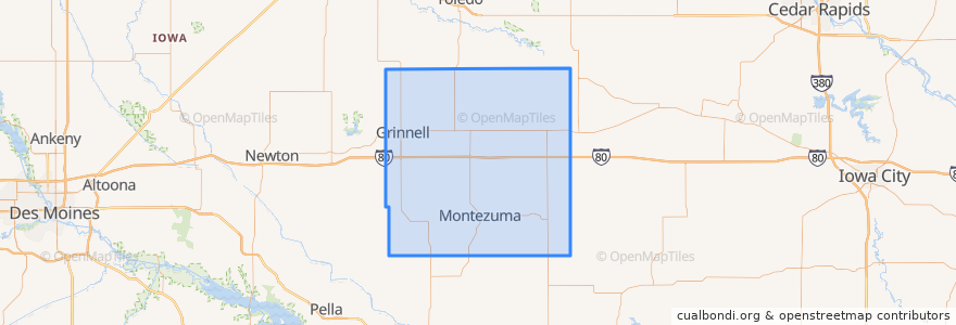 Mapa de ubicacion de Poweshiek County.