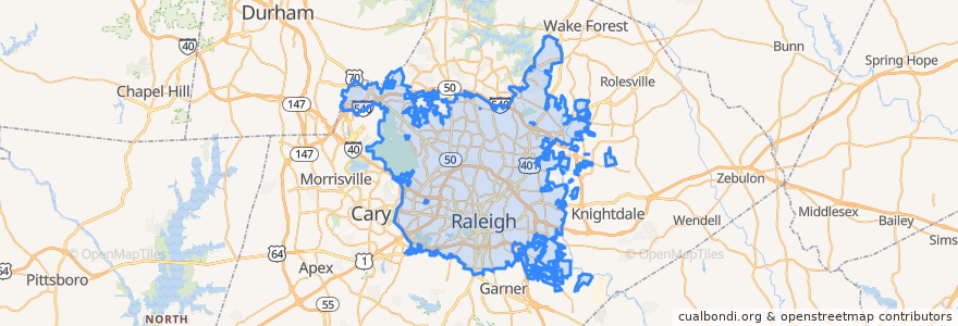 Mapa de ubicacion de Raleigh.