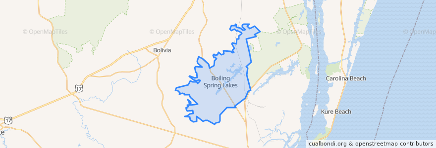 Mapa de ubicacion de Boiling Spring Lakes.