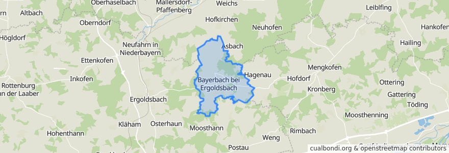 Mapa de ubicacion de Bayerbach bei Ergoldsbach.