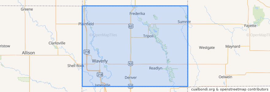 Mapa de ubicacion de Bremer County.