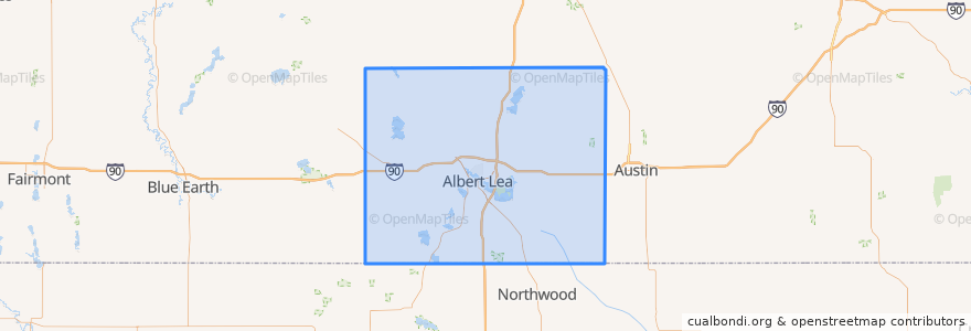 Mapa de ubicacion de Freeborn County.