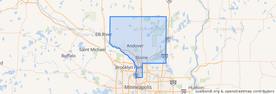 Mapa de ubicacion de Anoka County.