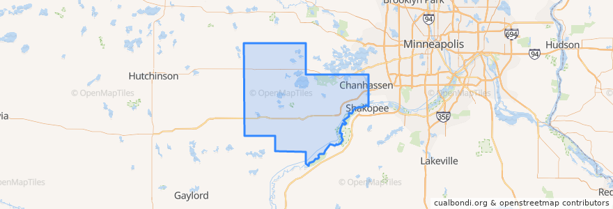 Mapa de ubicacion de Carver County.