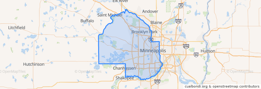 Mapa de ubicacion de Hennepin County.