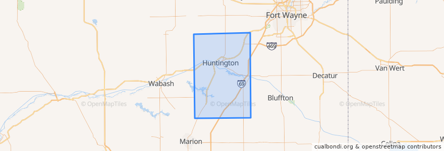 Mapa de ubicacion de Huntington County.