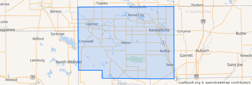 Mapa de ubicacion de Noble County.