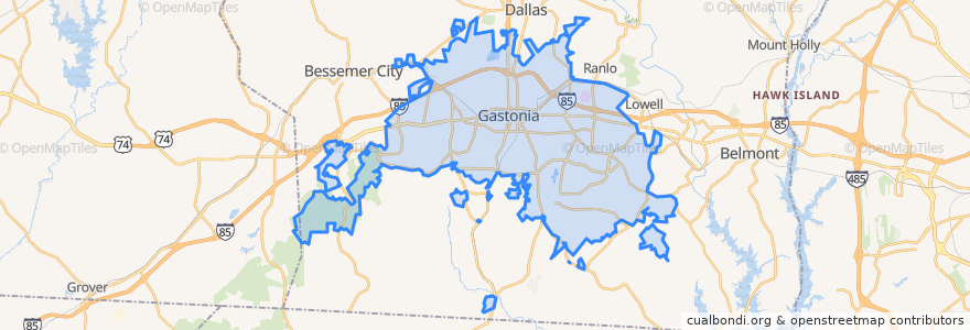 Mapa de ubicacion de Gastonia.
