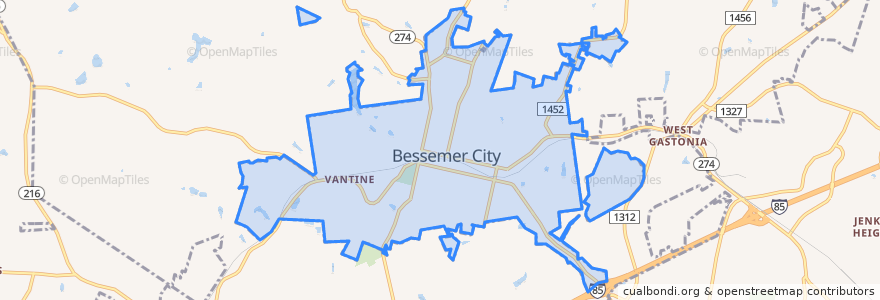 Mapa de ubicacion de Bessemer City.