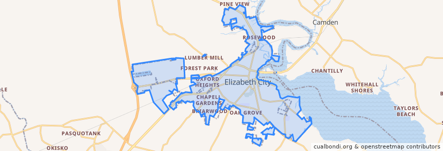 Mapa de ubicacion de Elizabeth City.