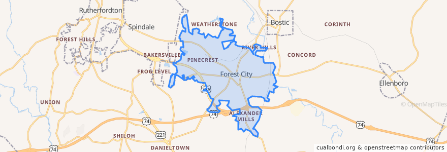 Mapa de ubicacion de Forest City.