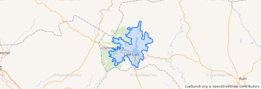 Mapa de ubicacion de Lake Lure.