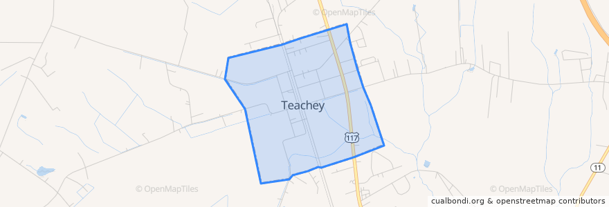 Mapa de ubicacion de Teachey.