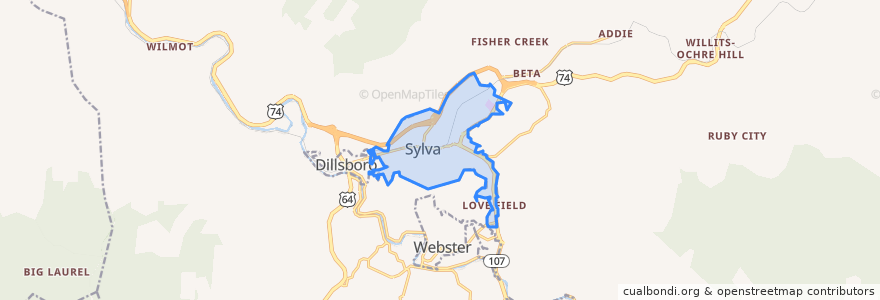 Mapa de ubicacion de Sylva.