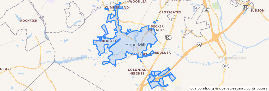 Mapa de ubicacion de Hope Mills.