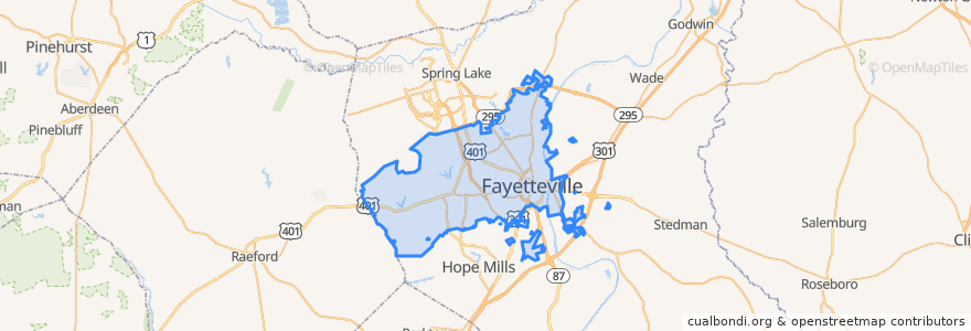 Mapa de ubicacion de Fayetteville.