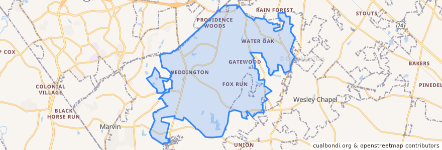 Mapa de ubicacion de Weddington.