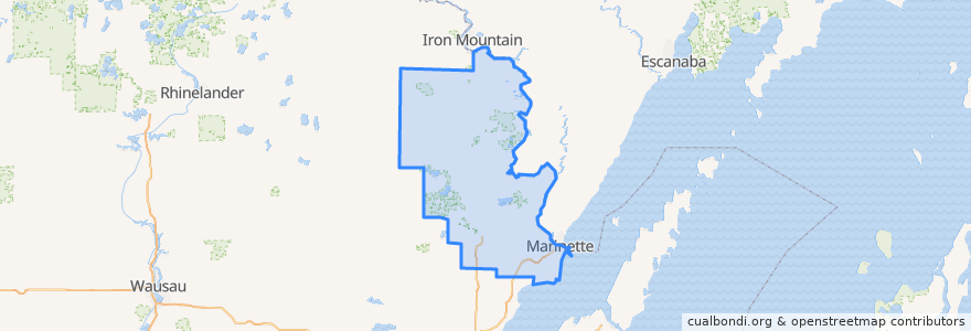 Mapa de ubicacion de Marinette County.