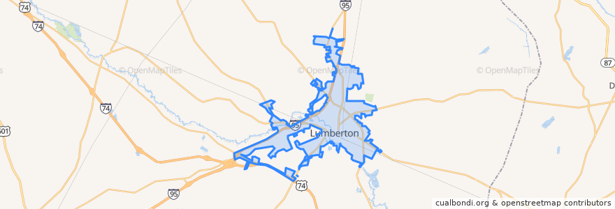 Mapa de ubicacion de Lumberton.