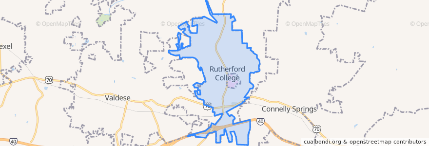 Mapa de ubicacion de Rutherford College.