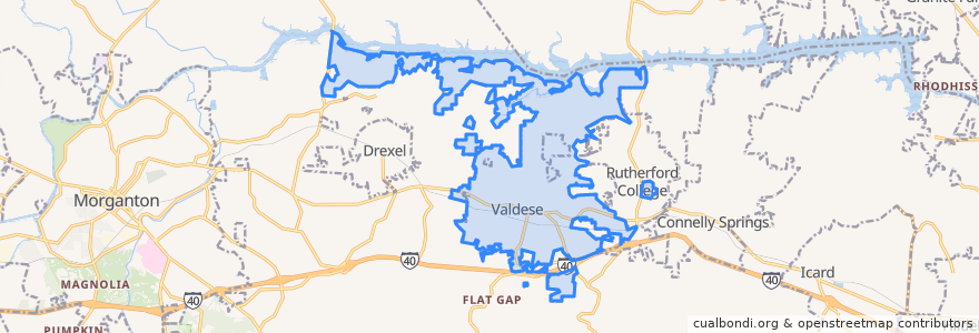 Mapa de ubicacion de Valdese.