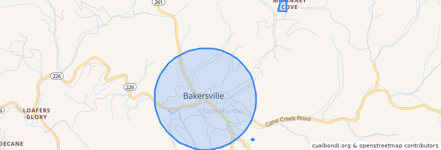 Mapa de ubicacion de Bakersville.
