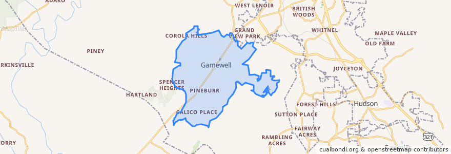 Mapa de ubicacion de Gamewell.