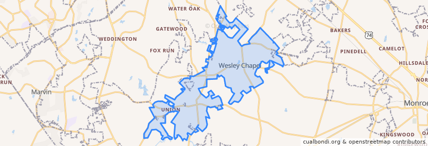 Mapa de ubicacion de Wesley Chapel.