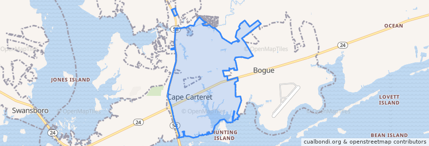 Mapa de ubicacion de Cape Carteret.
