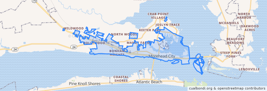 Mapa de ubicacion de Morehead City.