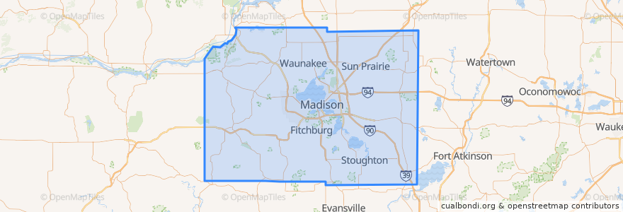 Mapa de ubicacion de Dane County.