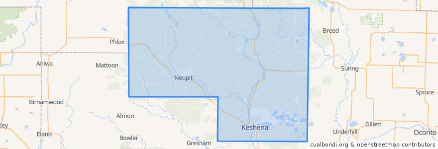 Mapa de ubicacion de Menominee County.