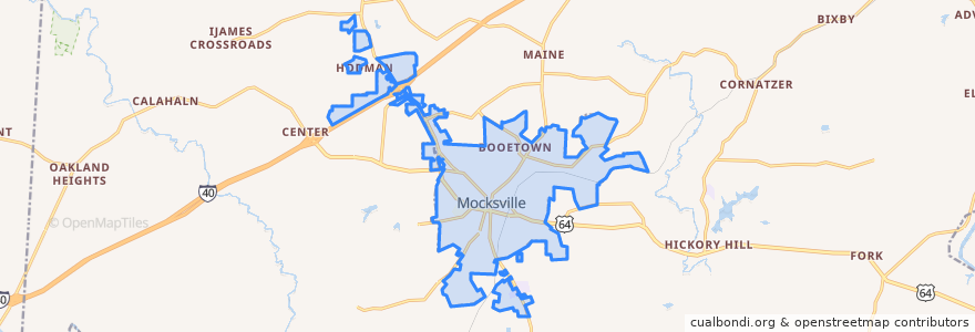 Mapa de ubicacion de Mocksville.