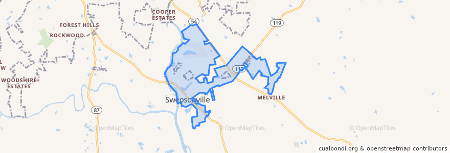 Mapa de ubicacion de Swepsonville.