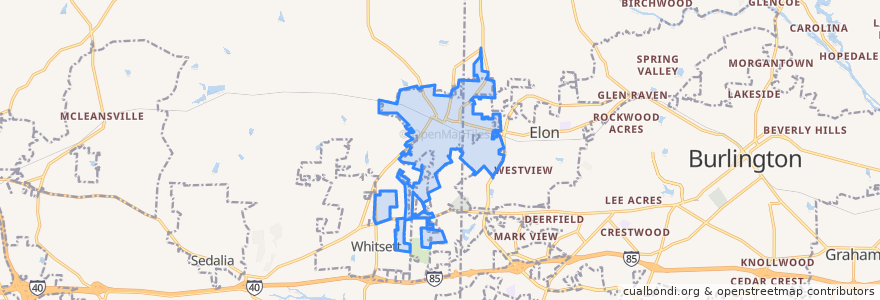 Mapa de ubicacion de Gibsonville.