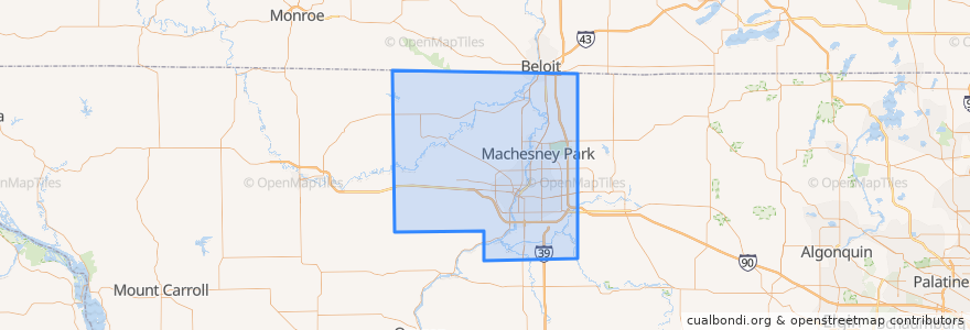 Mapa de ubicacion de Winnebago County.