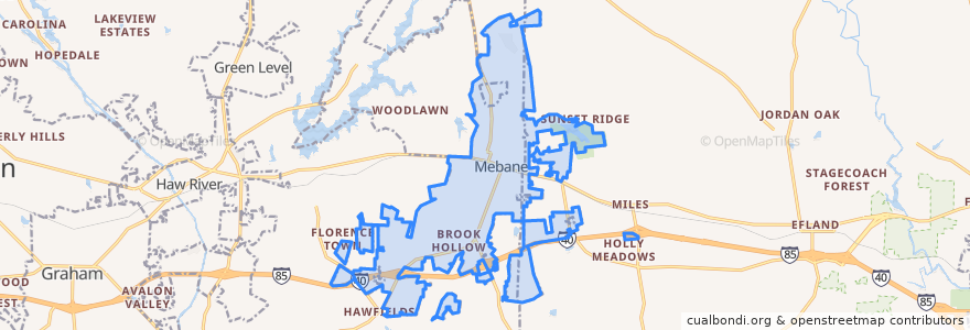 Mapa de ubicacion de Mebane.