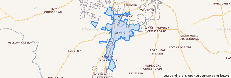 Mapa de ubicacion de Winterville.