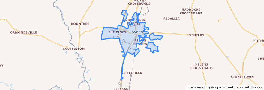 Mapa de ubicacion de Ayden.