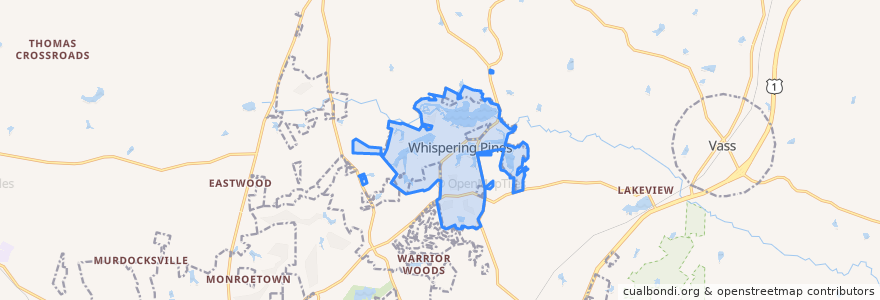 Mapa de ubicacion de Whispering Pines.