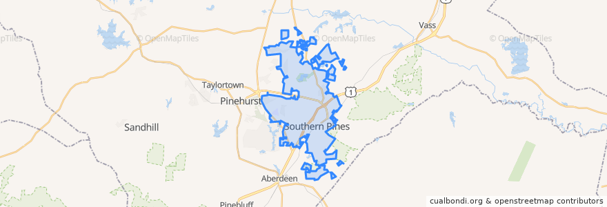 Mapa de ubicacion de Southern Pines.