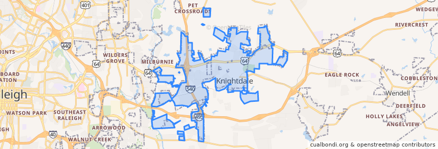 Mapa de ubicacion de Knightdale.