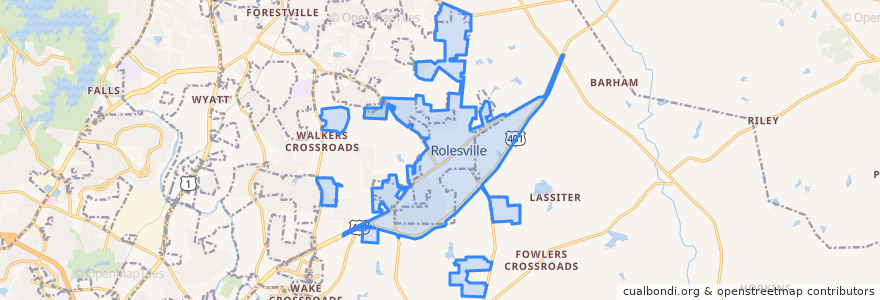 Mapa de ubicacion de Rolesville.