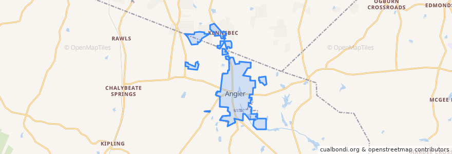 Mapa de ubicacion de Angier.