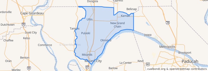 Mapa de ubicacion de Pulaski County.