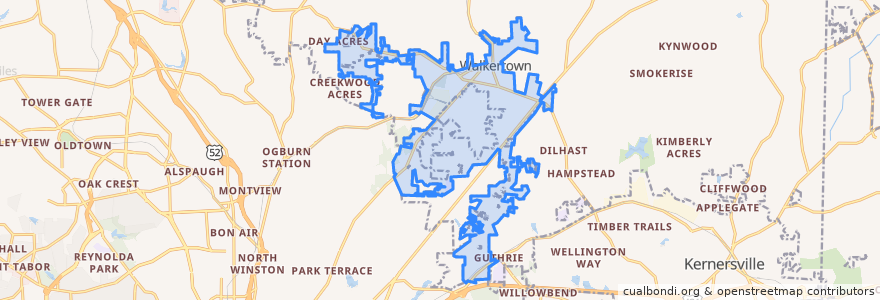 Mapa de ubicacion de Walkertown.