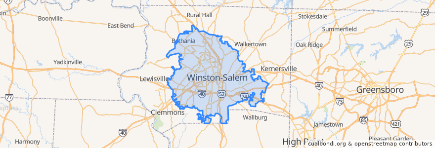 Mapa de ubicacion de Winston-Salem.
