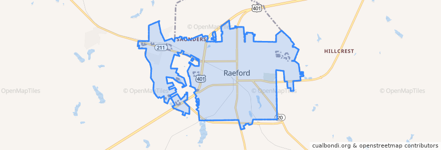 Mapa de ubicacion de Raeford.